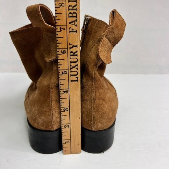 ZARA TRF SUEDE Booties 38 Camel Brown Ankle Side Zip Closure Western Rodeo Boho - Picture 8 of 14